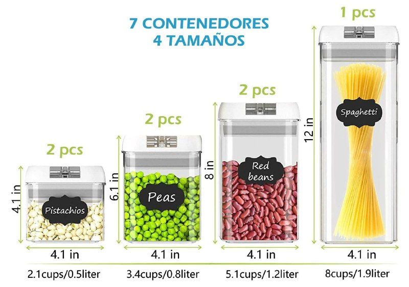 SET DE RECIPIENTES ALMACENADORERS HERMETICOS PARA ALIMENTOS 7UND