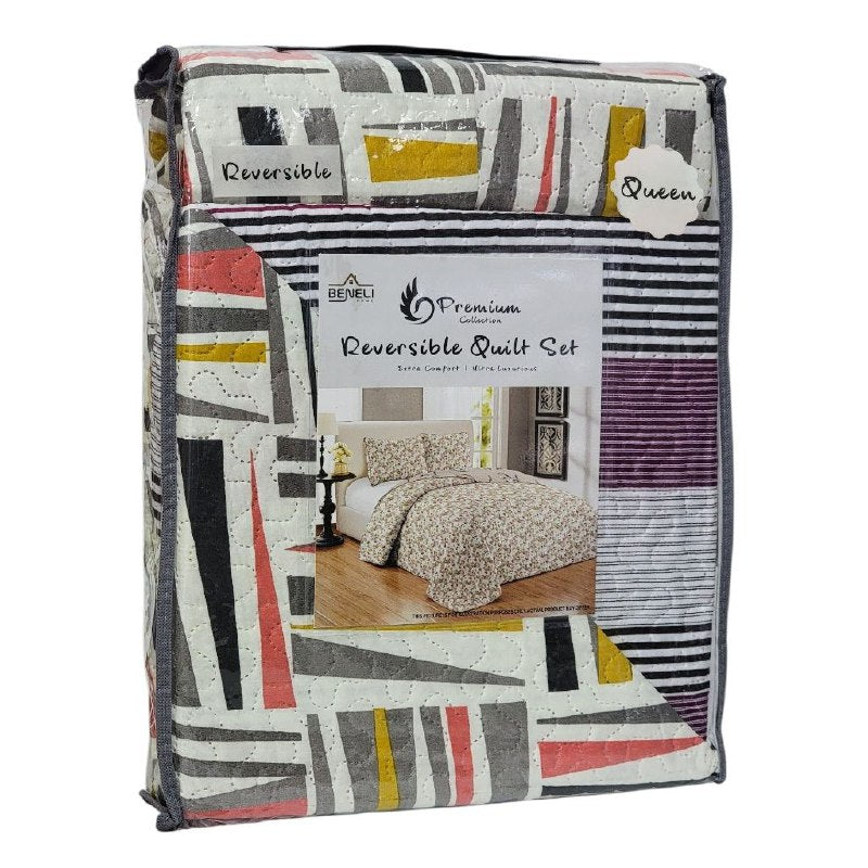 JUEGO DE SABANAS CAMERA EDREDON REVERSIBLE DE 3PCS QUEEN BENELI HOME