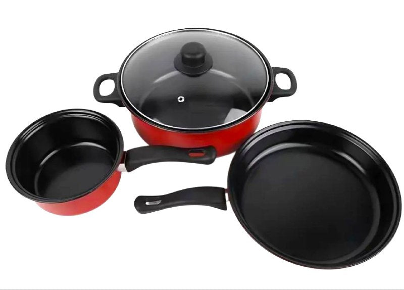 JUEGO DE COCINA DE 4 PIEZAS, CACEROLAS, SARTENES, OLLAS, REVESTIMIENTO ANTIADHERENTE, TAPA DE VIDRIO MUDAN COMFORT COLLECTION