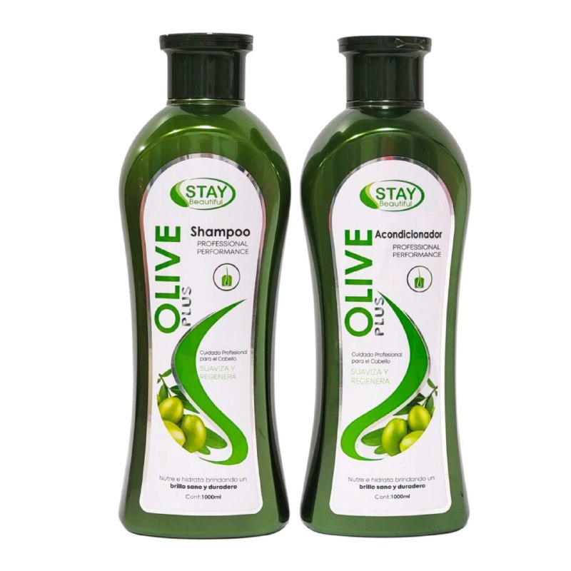 SHAMPOO PARA EL CABELLO EN DUO CON ACONDICIONADOR DE OLIVIA PLUS, SUAVIZA, REGENERA, NUTRE E HIDRATA EL CABELLO STAY BEAUTIFUL 1000MLX2