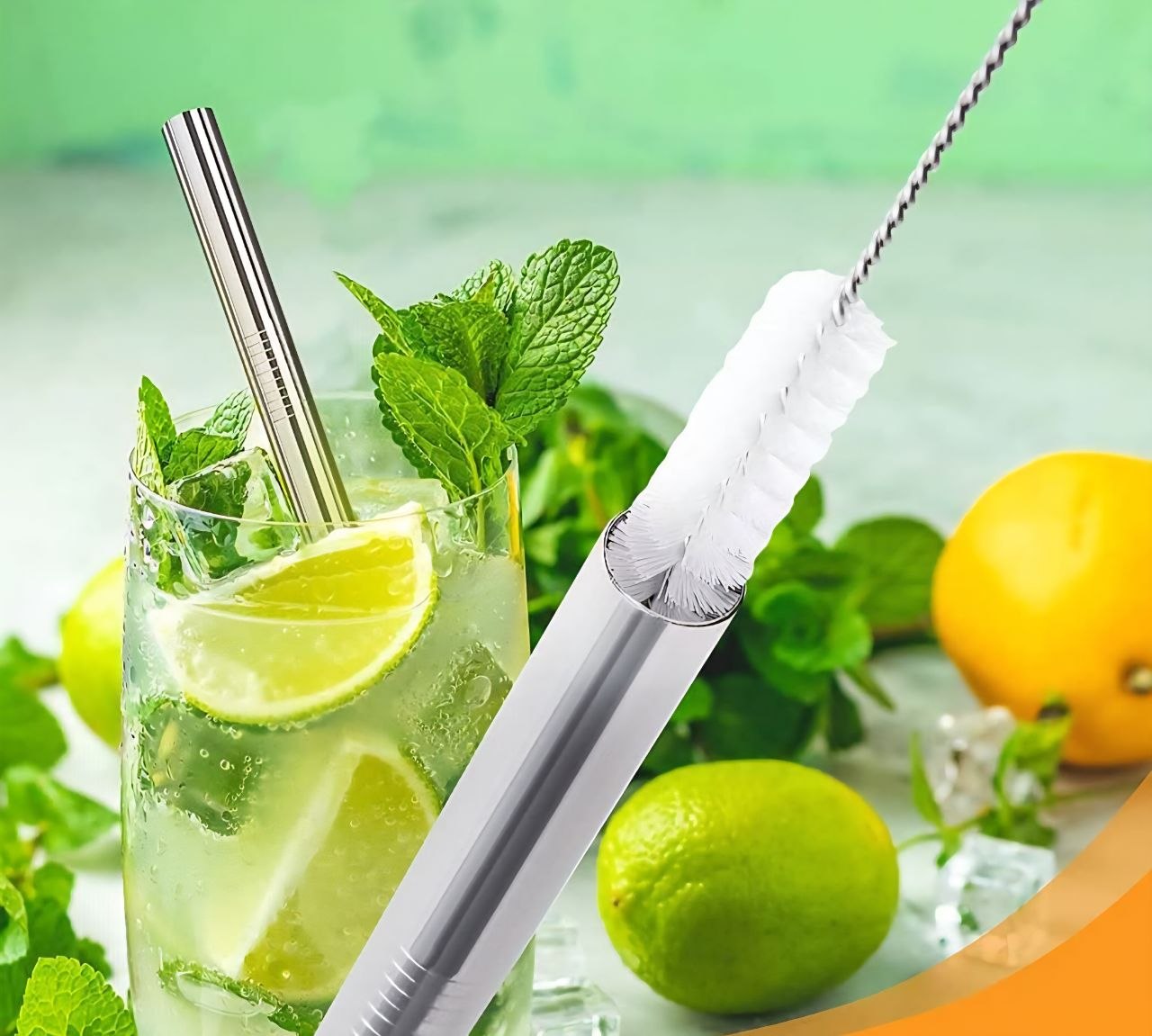 SET DE PAJILLAS REUTILIZABLES DE ACERO INOXIDABLE KIT ECO-CONSCIENTE PARA COCTELERÍA Y BEBIDAS FRÍAS STAINLESS 4 PAJILLAS RECTAS + 1 CEPILLO DE LIMPIEZA