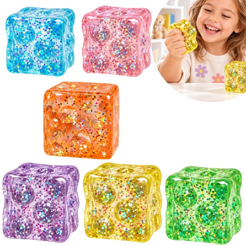 JUGUETE CUBO SENSORIAL ANTIESTRES FLEXIBLE DE GEL PARA NIÑOS 6X6CM