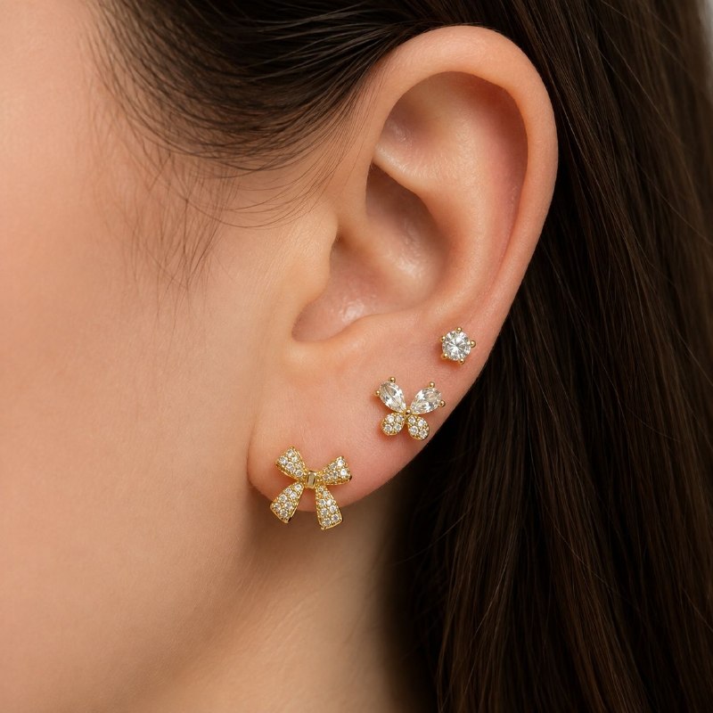 SET DE 3 PARES DE ARITOS DE ENCHAPE PARA DAMA CON DISEÑO DE MARIPOSA (DUPE DE SWAROVSKI)