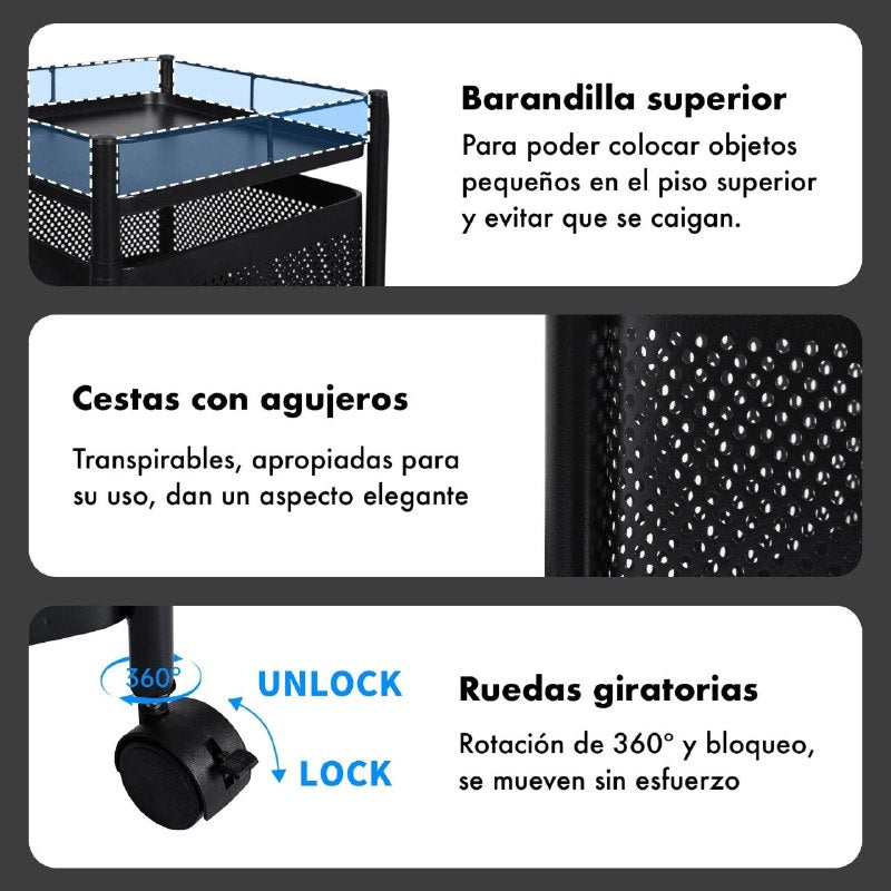 ESTANTE ORGANIZADOR MULTIUSOS GIRATORIO DE 5 NIVELES DE ACERO AL CARBONO NEGRO 90X28CM