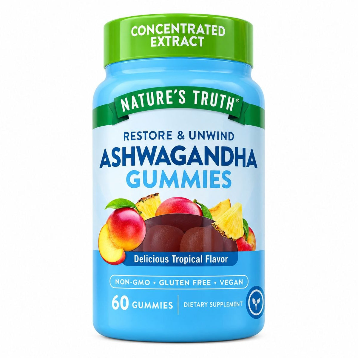 VITAMINAS EN GOMITAS SABOR TROPICAL NATURAL SIN GLUTEN RESTAURAR Y RELAJARSE ASHWAGANDHA NATURE S TRUTH 60UND