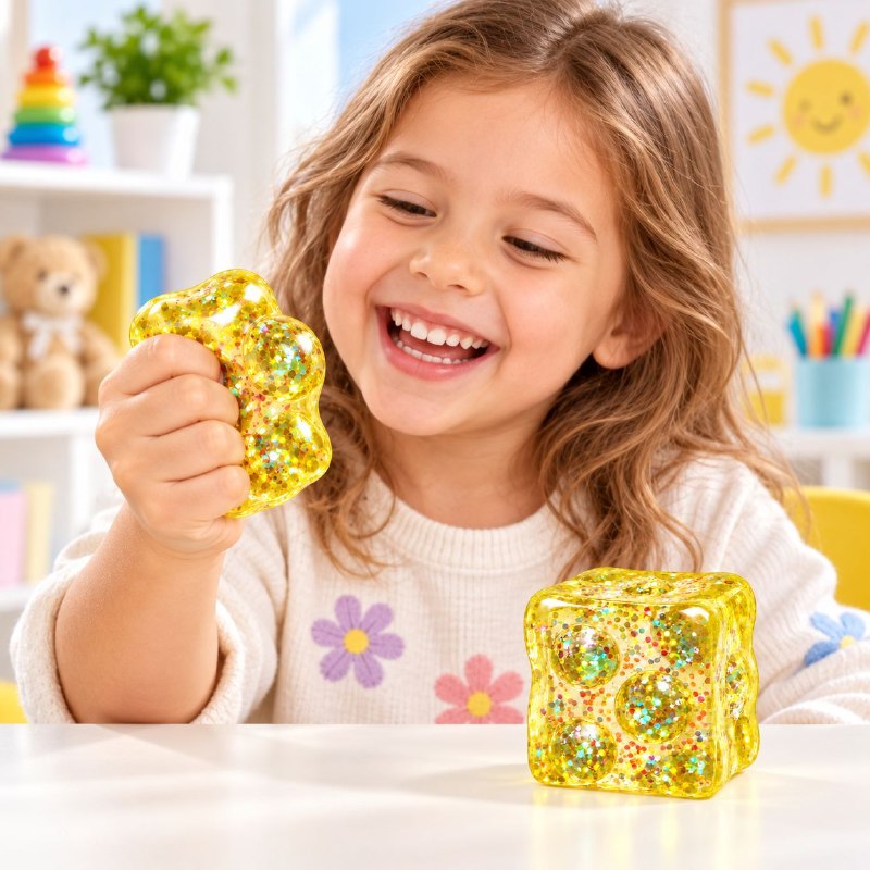 JUGUETE CUBO SENSORIAL ANTIESTRES FLEXIBLE DE GEL PARA NIÑOS 6X6CM