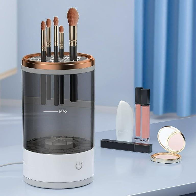 LIMPIADOR DE BROCHAS DE MAQUILLAJE ELECTRICO 3 EN 1 GIRATORIO Y SECADOR AUTOMATICO