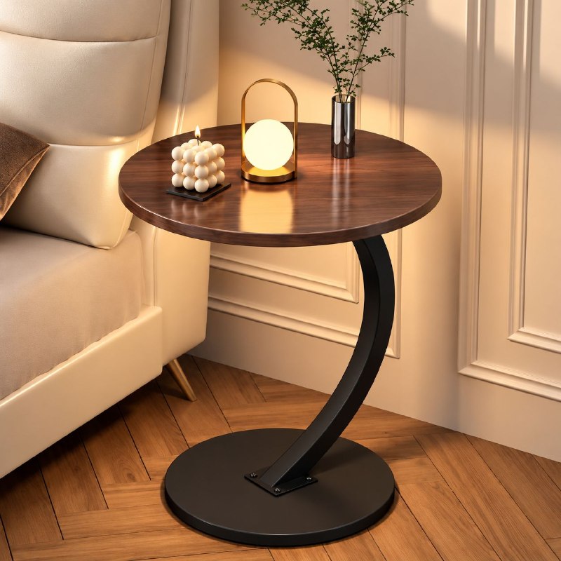 MESA AUXILIAR MODERNA CON BASE AMPLIA Y ESTRUCTURA CURVA DECORATIVA 60X40X48CM