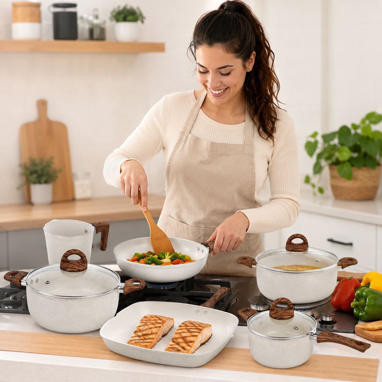 JUEGO DE UTENSILIOS DE COCINA CON RECUBRIMIENTO ANTIADHERENTE HOTCHEF 11 PZAS