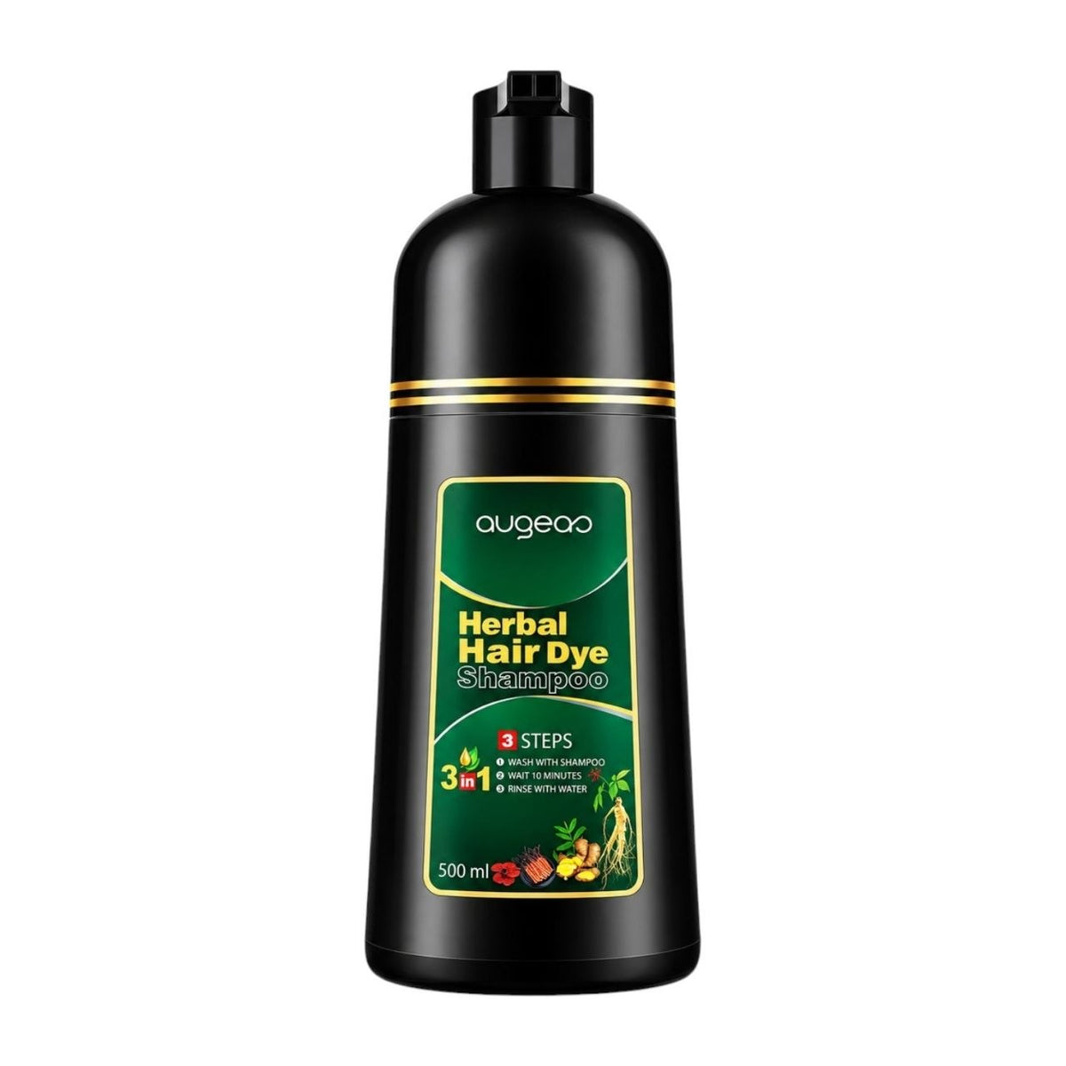CHAMPÚ TINTE PARA EL CABELLO 3 EN 1 A BASE DE HIERBAS TONO BLACK C-1 HERBAL AUGEAS 500ML