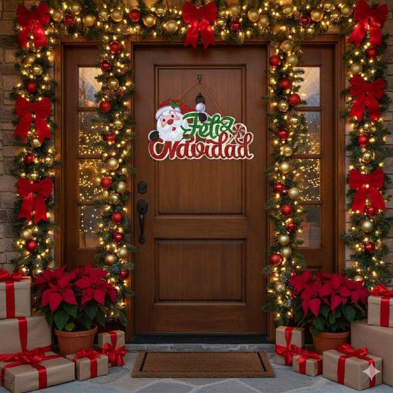 DECORACION ADORNO NAVIDEÑO CARTEL COLGANTE ALEGRE FESTIVO 36X40CM, 4 ESTILOS