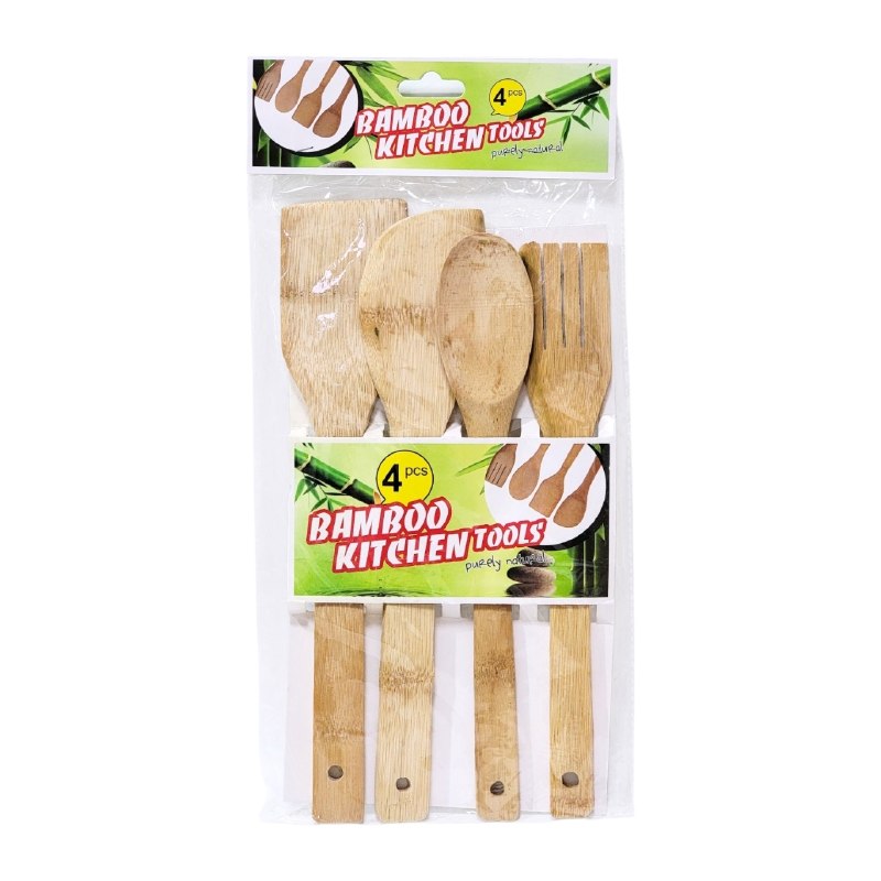 SET DE UTENSILIOS DE COCINA ECOLOGICOS DE BAMBU NATURAL 4PCS