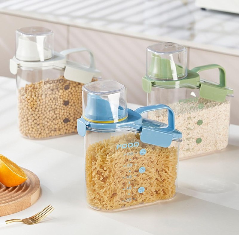 ALMACENADOR DISPENSADOR DE ALIMENTOS CEREALES O GRANOS DE 1500ML, IDEAL PARA MANTENER TUS ALIMENTOS FRESCOS Y BIEN ORGANIZADOS 3 COLORES