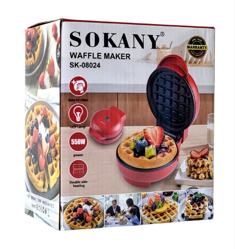 MAQUINA WAFFLERA FACIL DE LIMPIAR 550W DOBLE CARA SK-08024 SOKANY