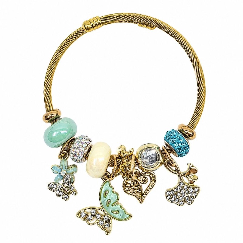 PULSERA DE ENCHAPE PARA DAMA CON DISEÑO DE MARIPOSA Y CORAZON