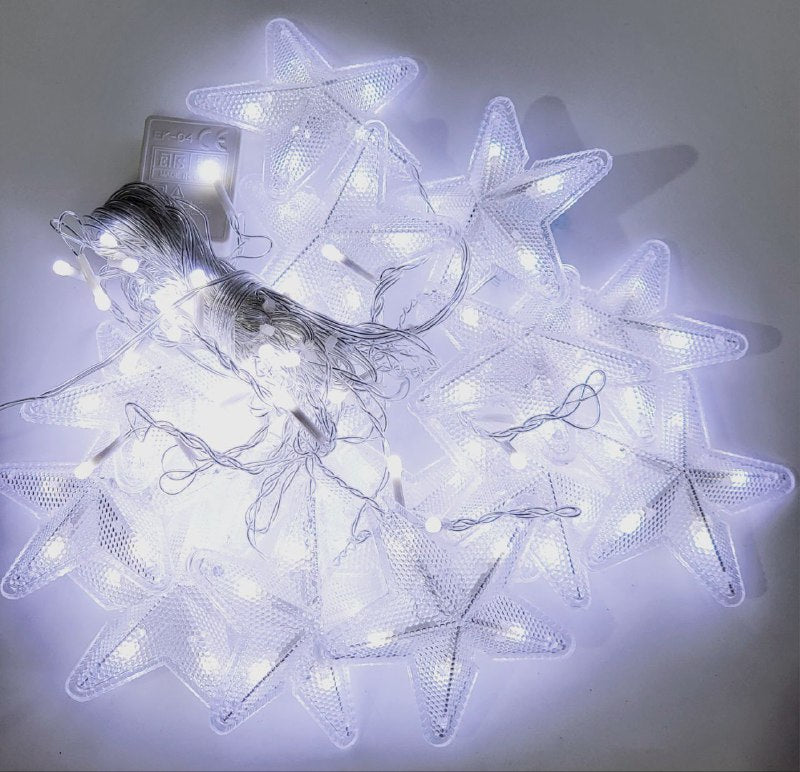LUCES DECORATIVAS NAVIDEÑAS CORTINA DE LUZ LED DE 14 COLGANTES EN FORMA DE ESTRELLA, IDEAL PARA DECORAR INTERIORES Y EXTERIORES, OFRECE CAMBIOS DE LUZ BLANCA CREANDO UN AMBIENTE ACOGEDOR Y ELEGANTE