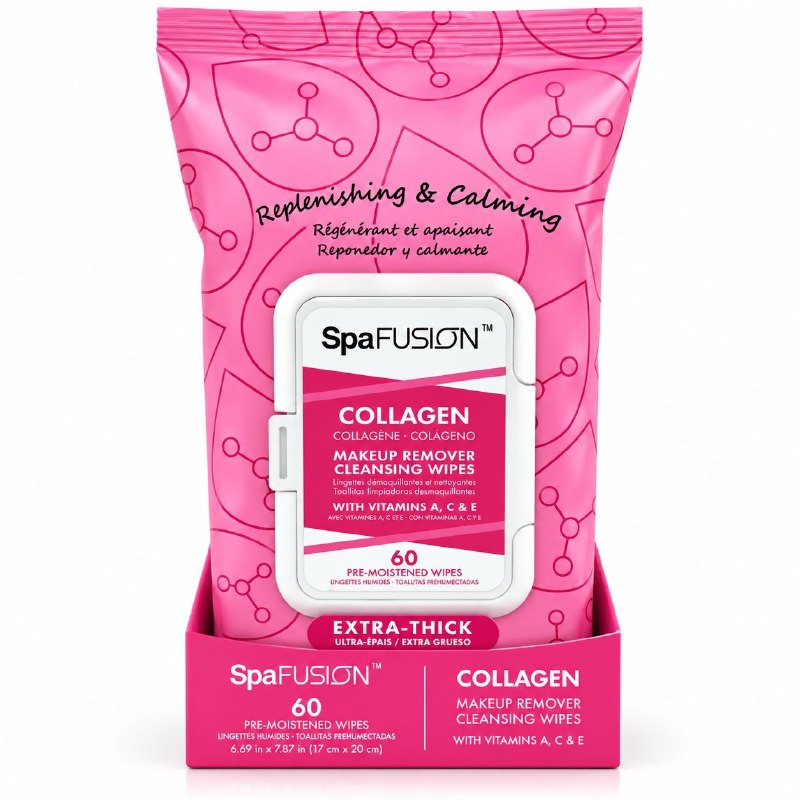 TOALLITAS HUMEDAS FACIALES DESMAQUILLANTES Y LIMPIADORAS DE COLAGENO SPA FUSION 60UND