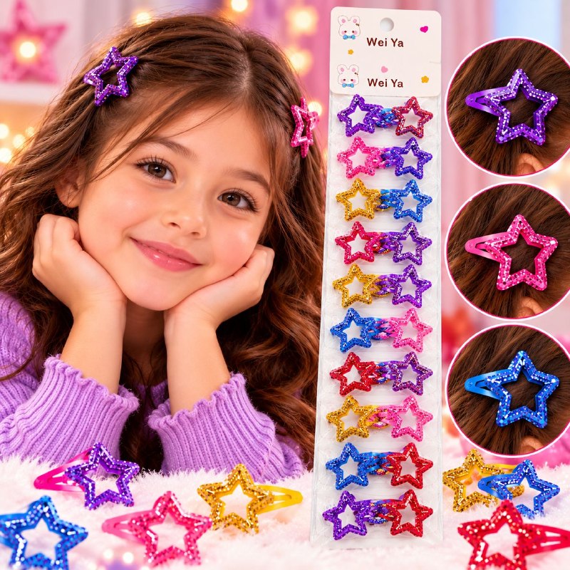 SET DE GANCHOS PARA EL CABELLO CON DISEÑO DE ESTRELLA PARA NIÑAS