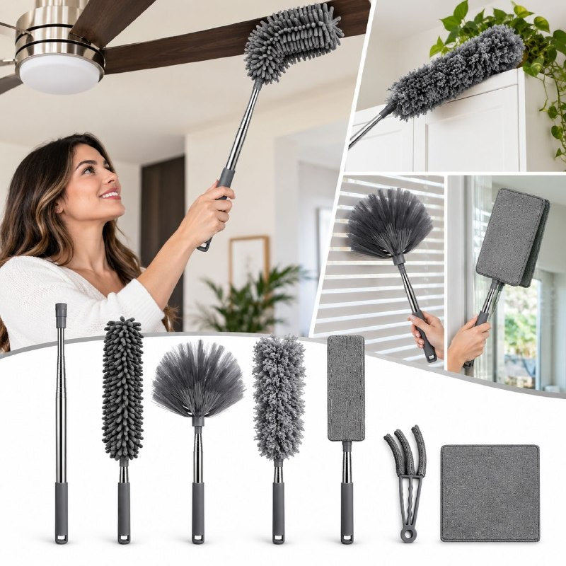 SET DE 7PCS DE PLUMEROS DE LIMPIEZA MULTIUSOS CON MANGO TELESCOPICO