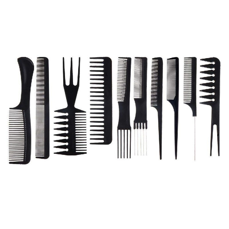 SET DE CEPILLO PEINES DE PELUQUERIA PROFESIONAL DE COLOR NEGRO 10PCS STAY BEAUTIFUL