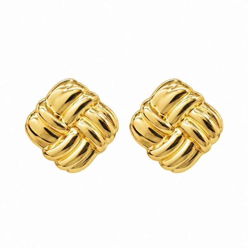 ARITOS DE ENCHAPE PARA DAMA CON DISEÑO DE ROMBO DORADOS 3CM