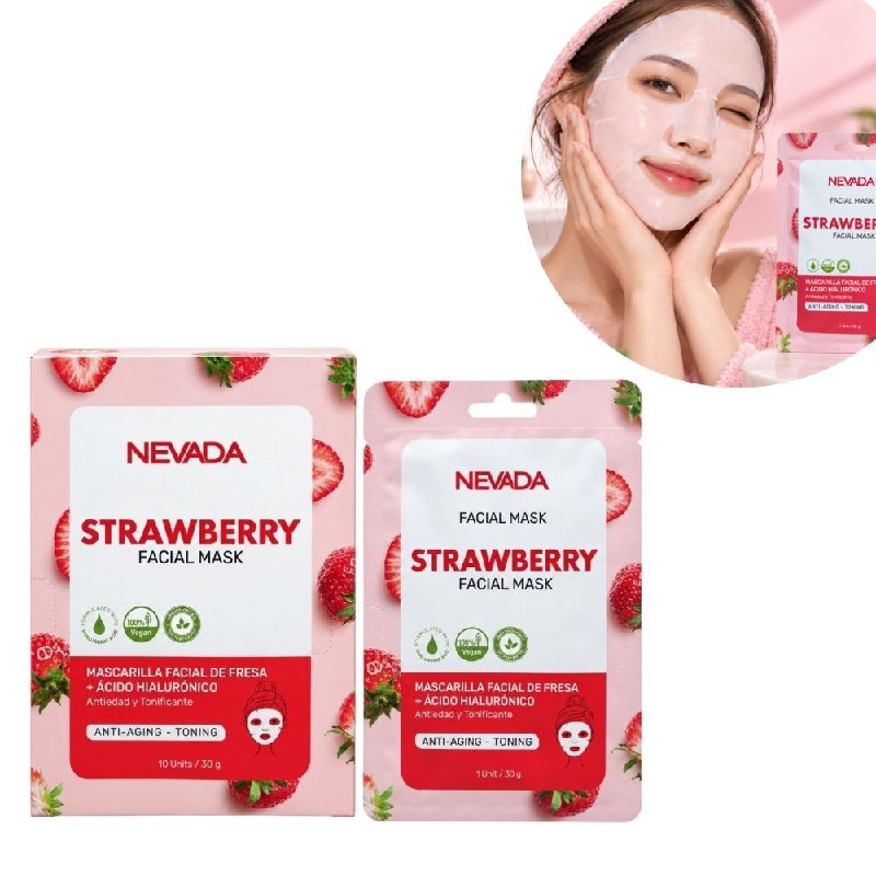MASCARILLA FACIAL HIDRATANTE Y REVITALIZANTE DE EXTRACTO DE FRESA Y ACIDO HUALURONICO NEVADA 30G