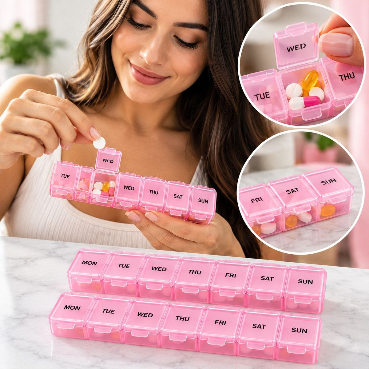 SET DE PASTILLEROS SEMANALES WISH BY CLICK 2PCS / 14 COMPARTIMENTOS