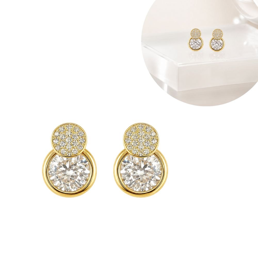ARETES DE ENCHAPE PARA DAMA DOBLE CÍRCULO CON PAVÉ Y CIRCÓN GRANDE