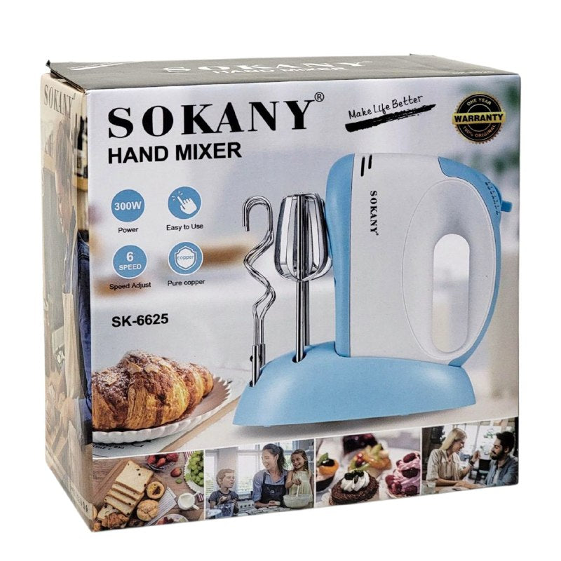 MAQUINA BATIDORA DE MANO 300W DE FUERZA Y 6 VELOCIDADES SK-6625 SOKANY