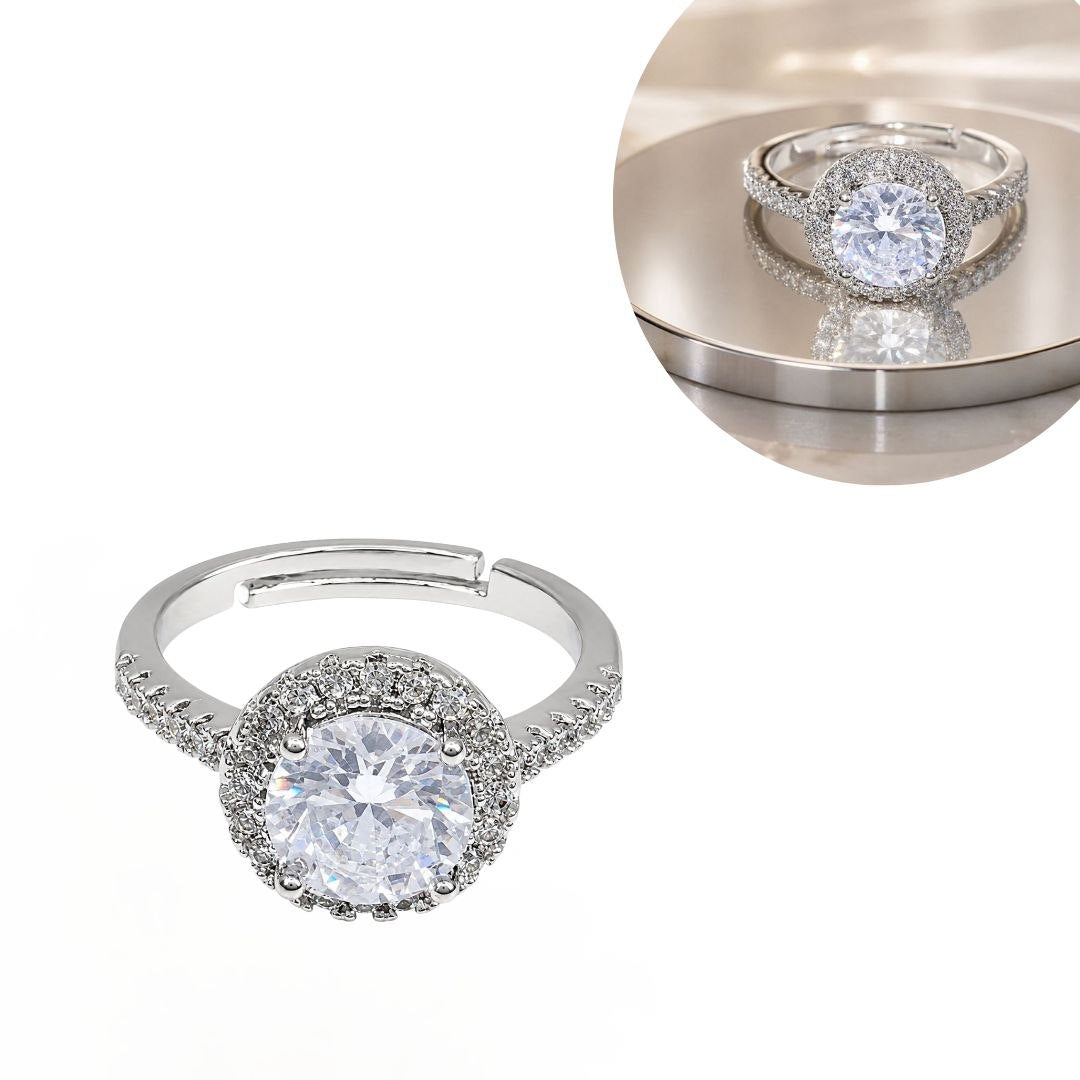 ANILLO DE ENCHAPE PARA DAMA CON DISEÑO ESTILO HALO Y CIRCONES BRILLANTES
