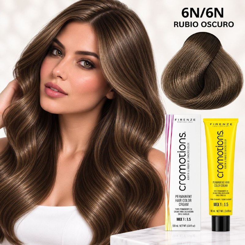 TINTE PERMANENTE PARA EL CABELLO EN CREMA RUBIO OSCURO 6N FIRENZE 100ML