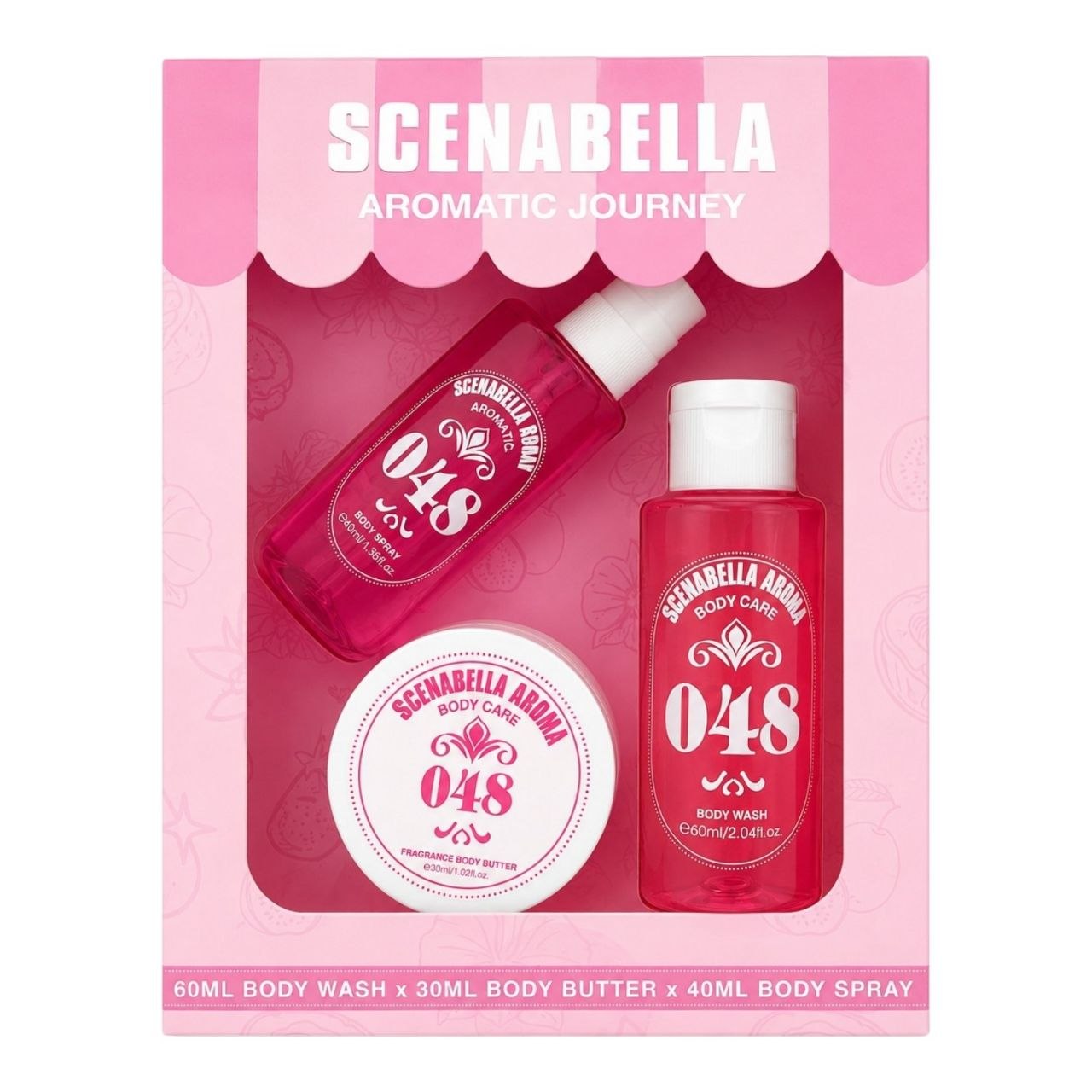 SET SCENABELLA AROMATIC JOURNEY 048 BODY SPRAY 40ML CREMA CORPORAL 30ML GEL DE DUCHA 60ML (M) (AROMA SIMILAR A SOL DE JANEIRO CHEIROSA 48)