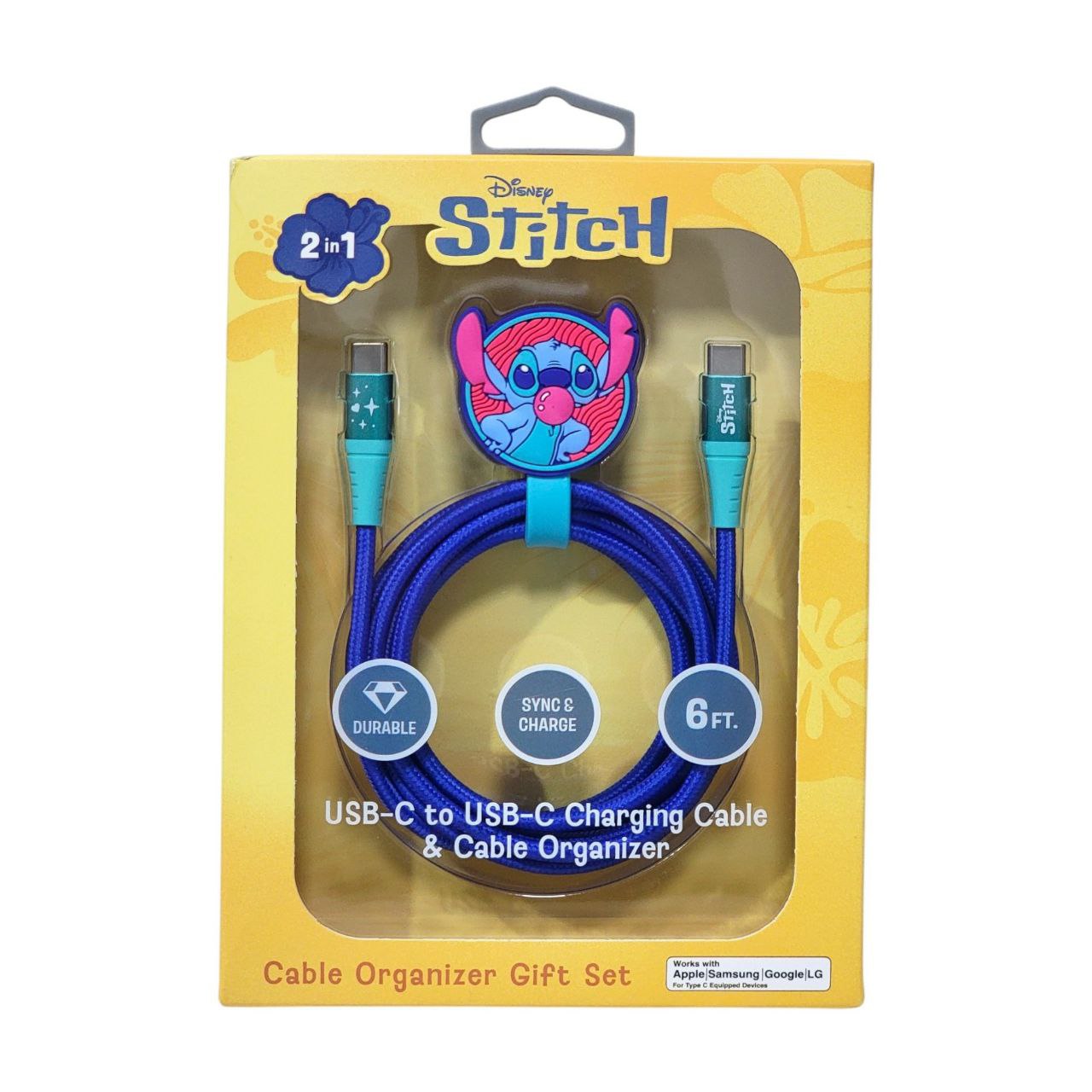 CABLE DE CARGA USB-C Y ORGANIZADOR DE CABLE DE STITCH