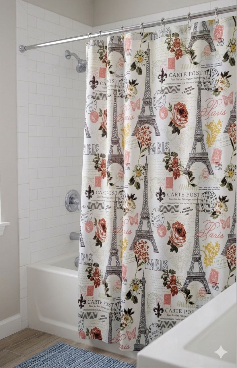CORTINA DE BAÑO DE TELA CON GANCHOS DE METAL WAFFLE COLLECTION 182.5X182.5CM