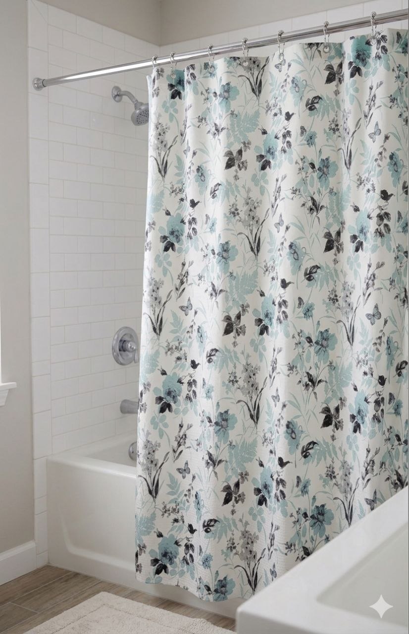 CORTINA DE BAÑO DE TELA CON GANCHOS DE METAL WAFFLE COLLECTION 182.5X182.5CM