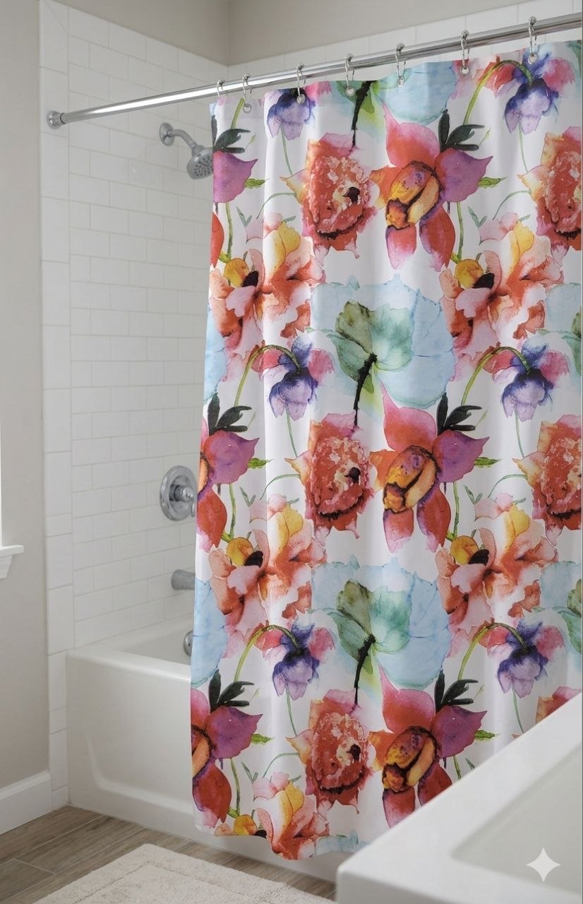 CORTINA DE BAÑO DE TELA CON GANCHOS DE METAL WAFFLE COLLECTION 182.5X182.5CM