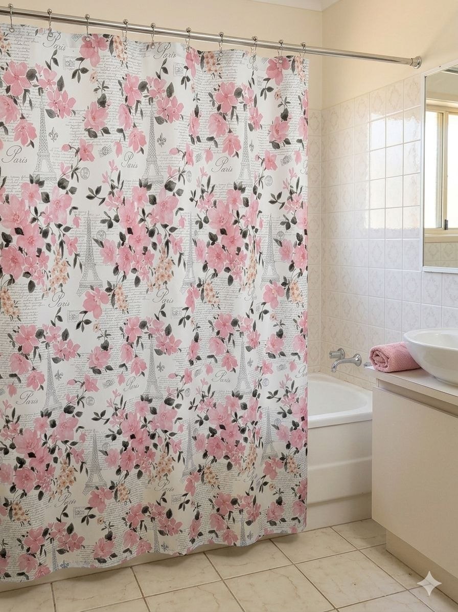 CORTINA DE BAÑO DE TELA CON GANCHOS DE METAL WAFFLE COLLECTION 182.5X182.5CM