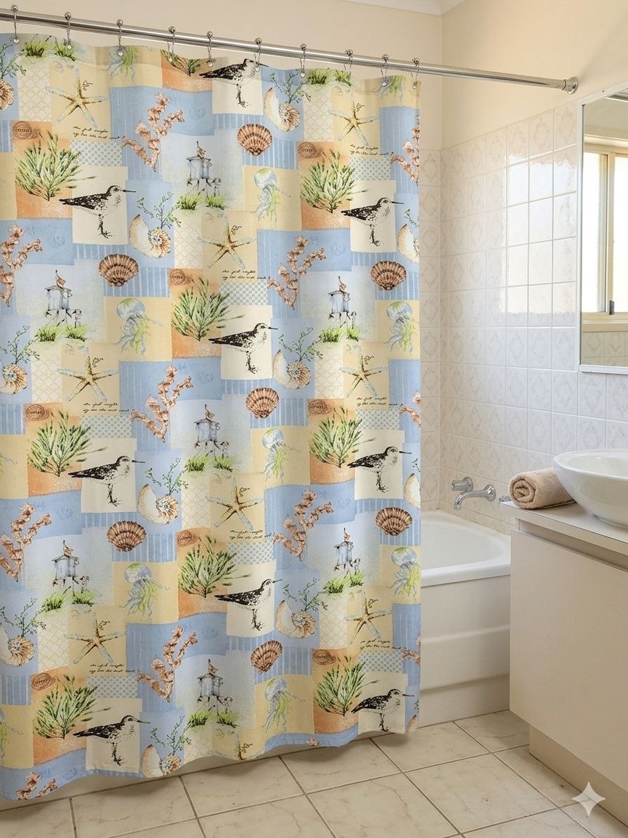 CORTINA DE BAÑO DE TELA CON GANCHOS DE METAL WAFFLE COLLECTION 182.5X182.5CM