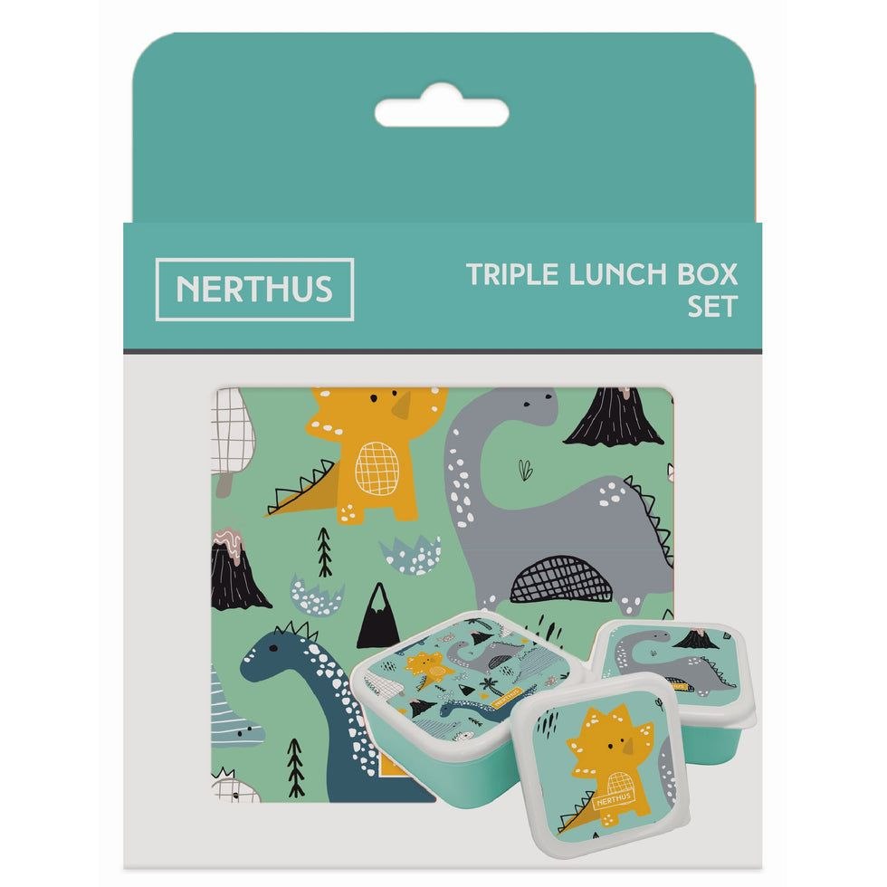 SET DE RECIPIENTES PANAS PARA ALIMENTOS HERMETICOS CON DISEÑO DE DINOSAURIO 3PCS NERTHUS
