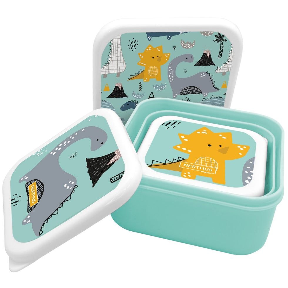 SET DE RECIPIENTES PANAS PARA ALIMENTOS HERMETICOS CON DISEÑO DE DINOSAURIO 3PCS NERTHUS