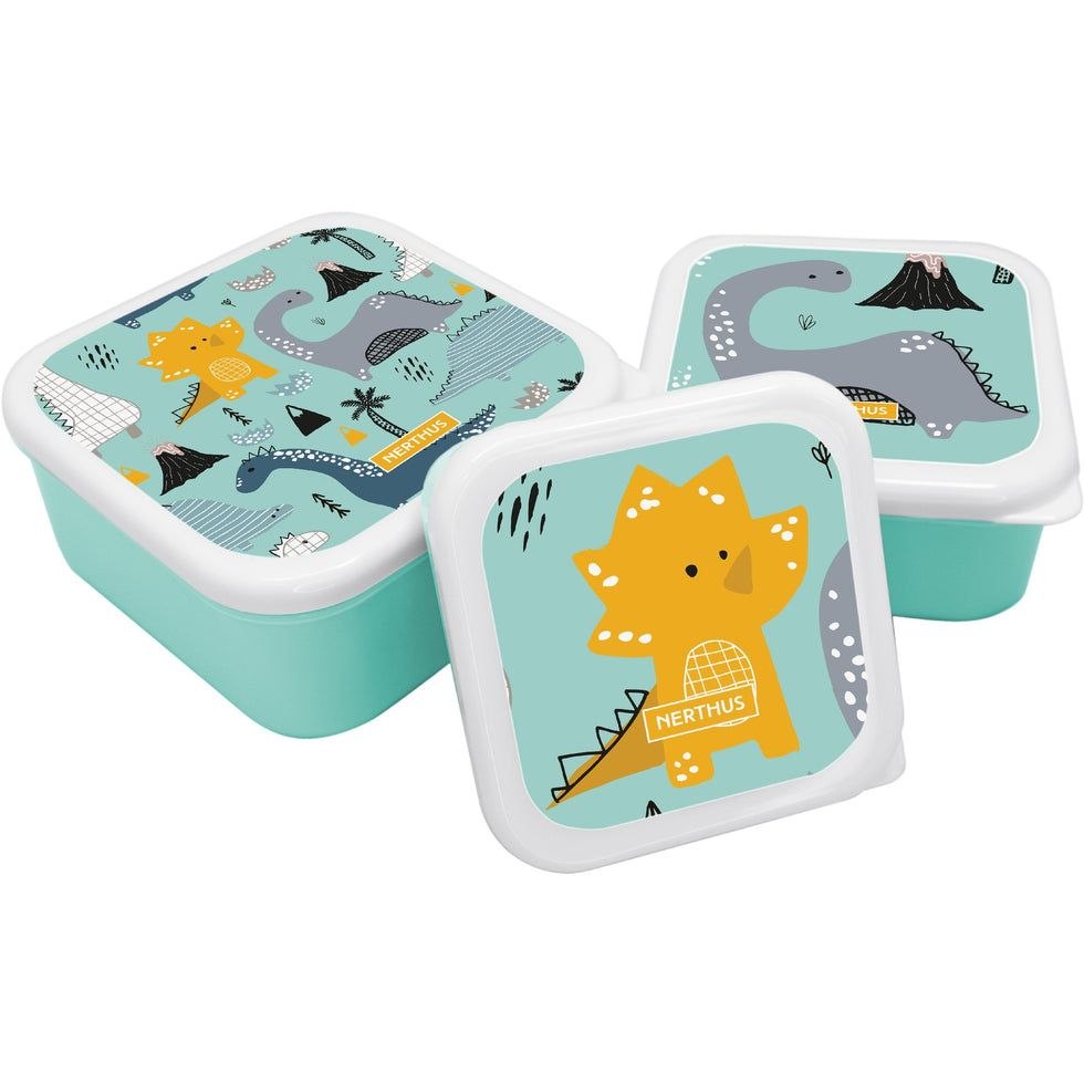 SET DE RECIPIENTES PANAS PARA ALIMENTOS HERMETICOS CON DISEÑO DE DINOSAURIO 3PCS NERTHUS