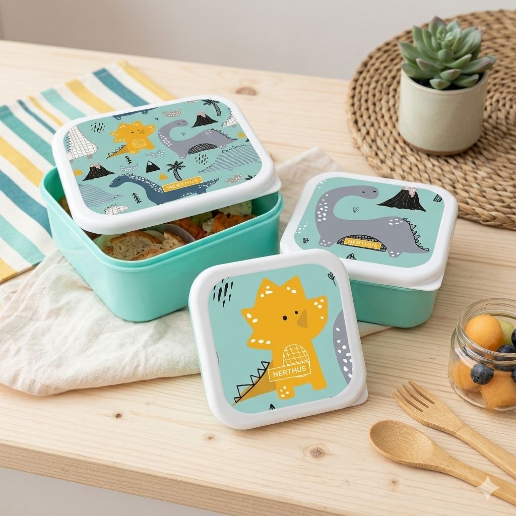 SET DE RECIPIENTES PANAS PARA ALIMENTOS HERMETICOS CON DISEÑO DE DINOSAURIO 3PCS NERTHUS