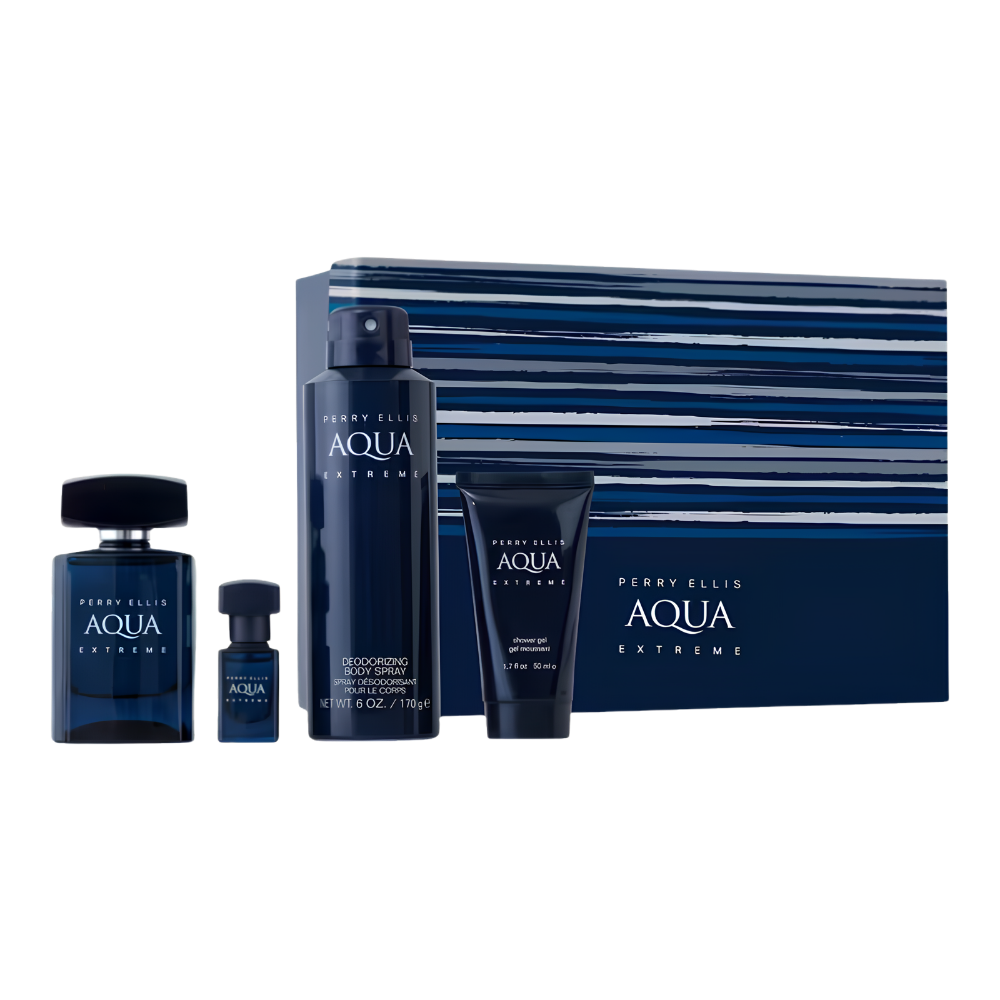 SET PERRY ELLIS AQUA EXTREME FOR HIM EDT 100ML EDT 7.5ML DESODORANTE 170ML GEL DE DUCHA 50ML (H)