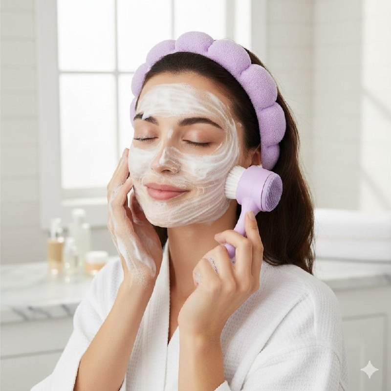 KIT DE CUIDADO FACIAL Y LIMPIEZA DE VINCHA Y CEPILLO FACIAL LIMPIADOR SWEET BEAUTY