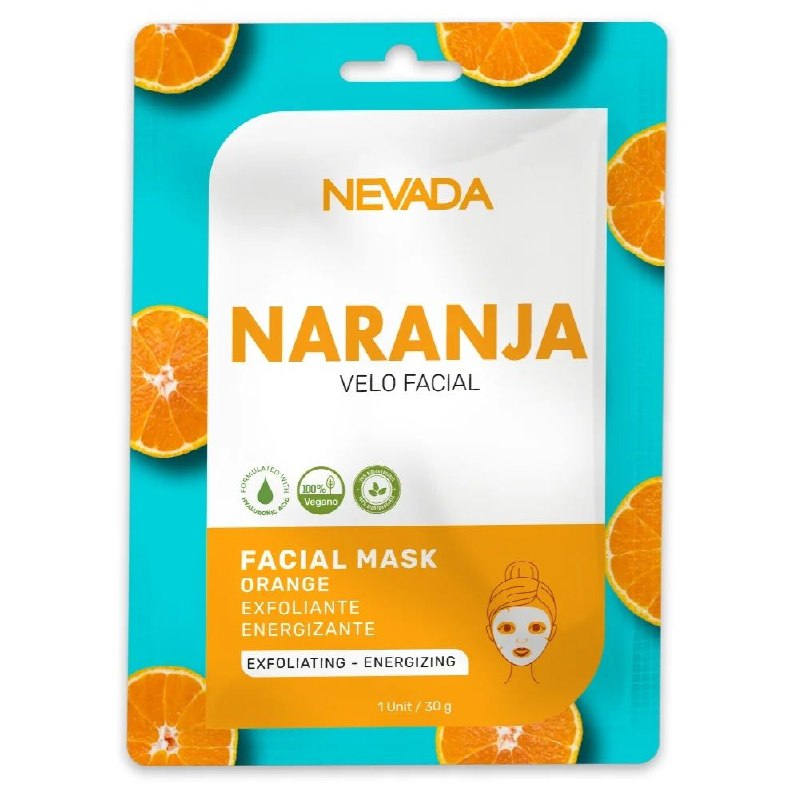 MASCARILLA FACIAL ILUMINADORA Y ANTIOXIDANTE DE NARANJA VITAMINA E Y ACIDO HIALURONICO NEVADA