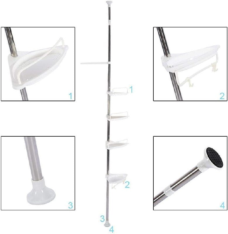 ORGANIZADOR ESQUINERO MULTIFUNCIONAL PARA BAÑO 4 REPISAS ACERO INOXIDABLE