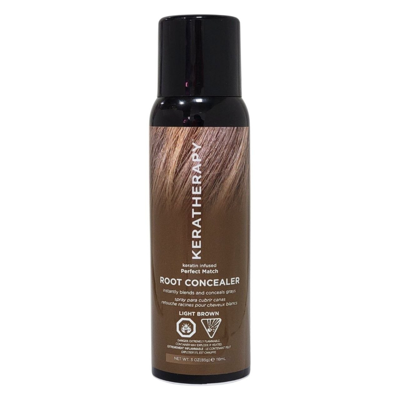 SPRAY CORRECTOR DE COLOR PARA RAICES Y CANAS COLOR CASTAÑO CLARO KERATHERAPY 118ML