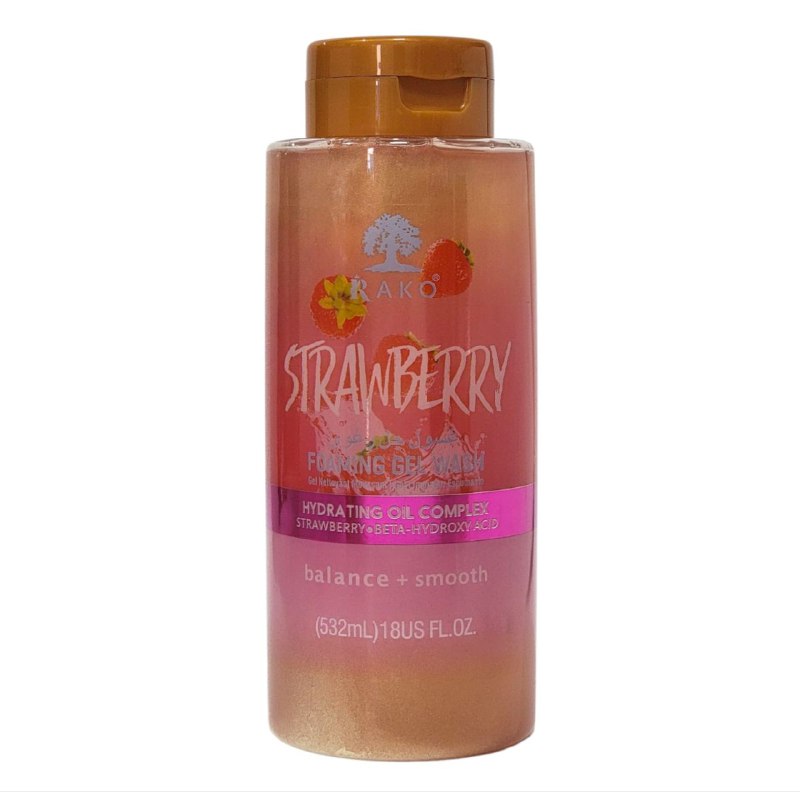 GEL DE DUCHA  ESPUMOSO CON EXTRACTO DE FRESA BHA Y MANTECA DE KARITE RAKO 532ML