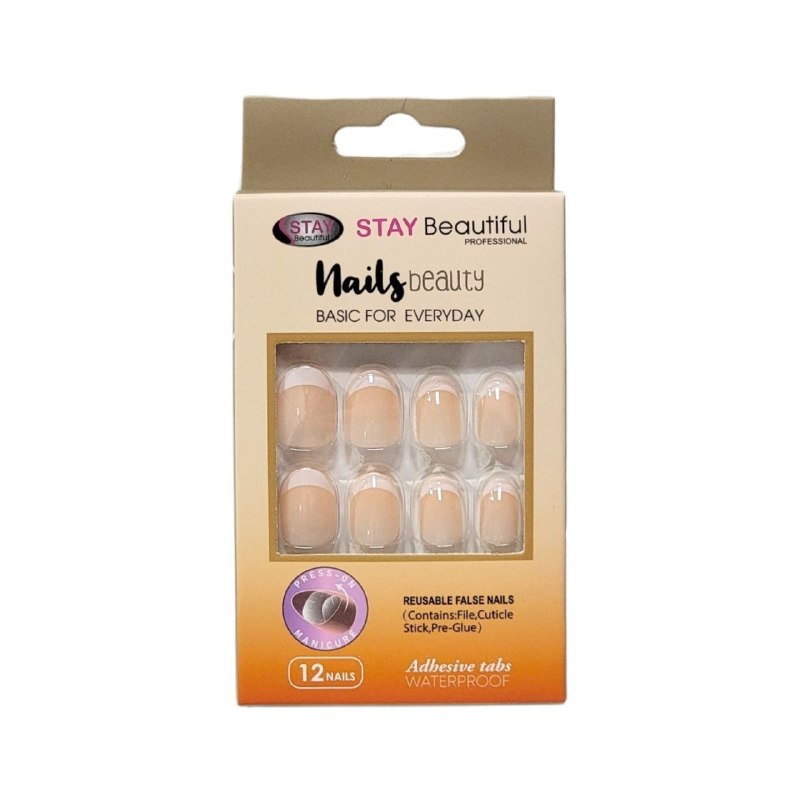 UÑAS POSTIZAS REUTILIZABLES CON DISEÑOS CLASICOS DE USO DIARIO STAY BEAUTIFUL 12PCS