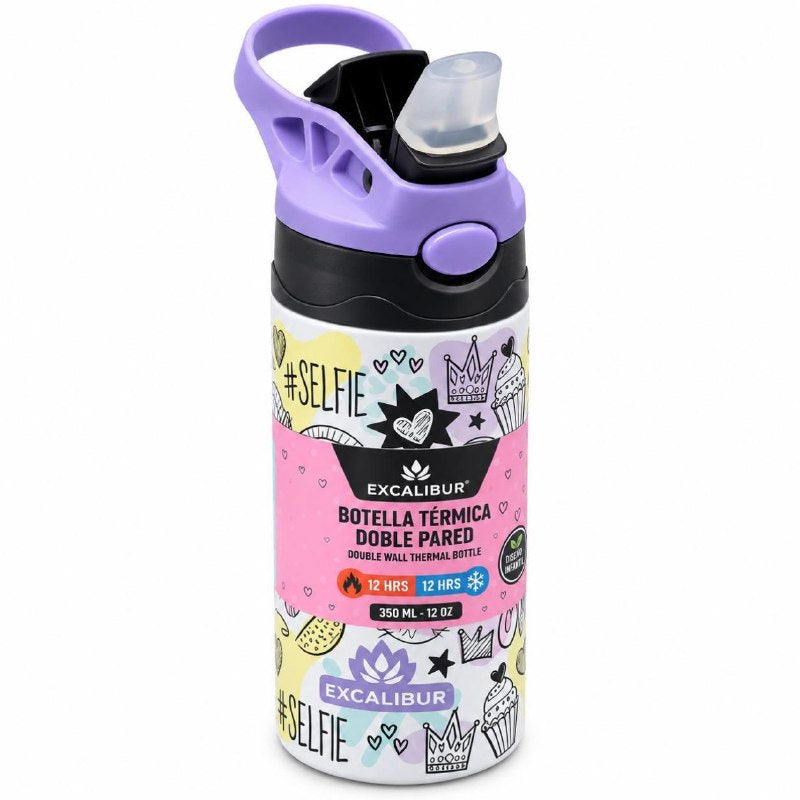 BOTELLA TERMICA DE DOBLE PARED CON ASA PARA NIÑAS 350ML
